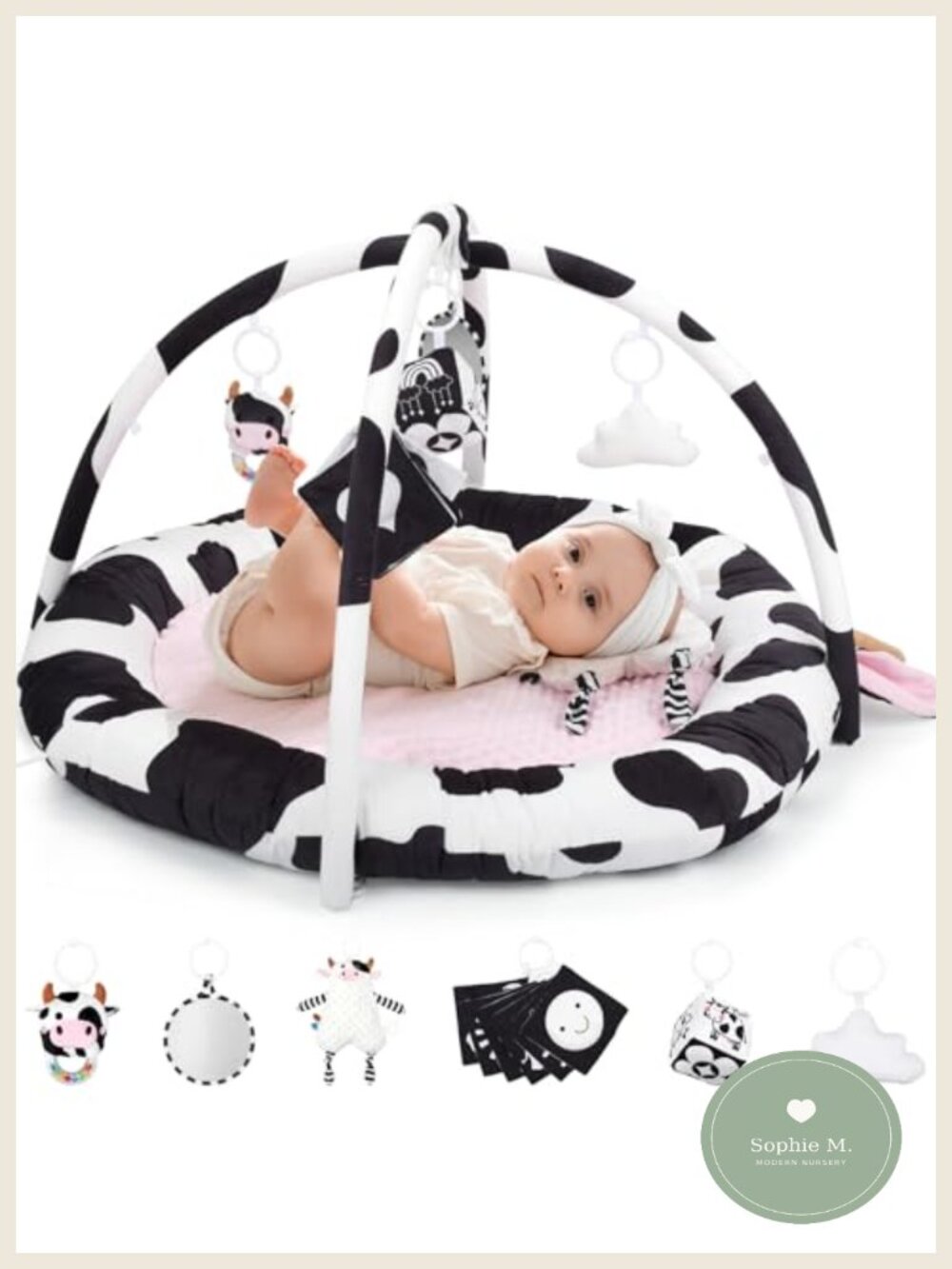 Baby Floor Mat Tummy Time Play Gym with 6 Sensory Toys for Newborn